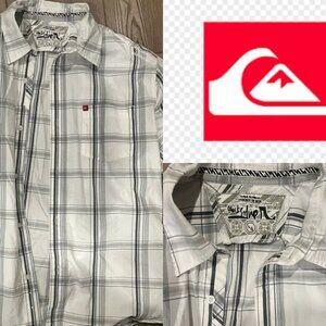 Quiksilver White and Gray Checkered Shirt